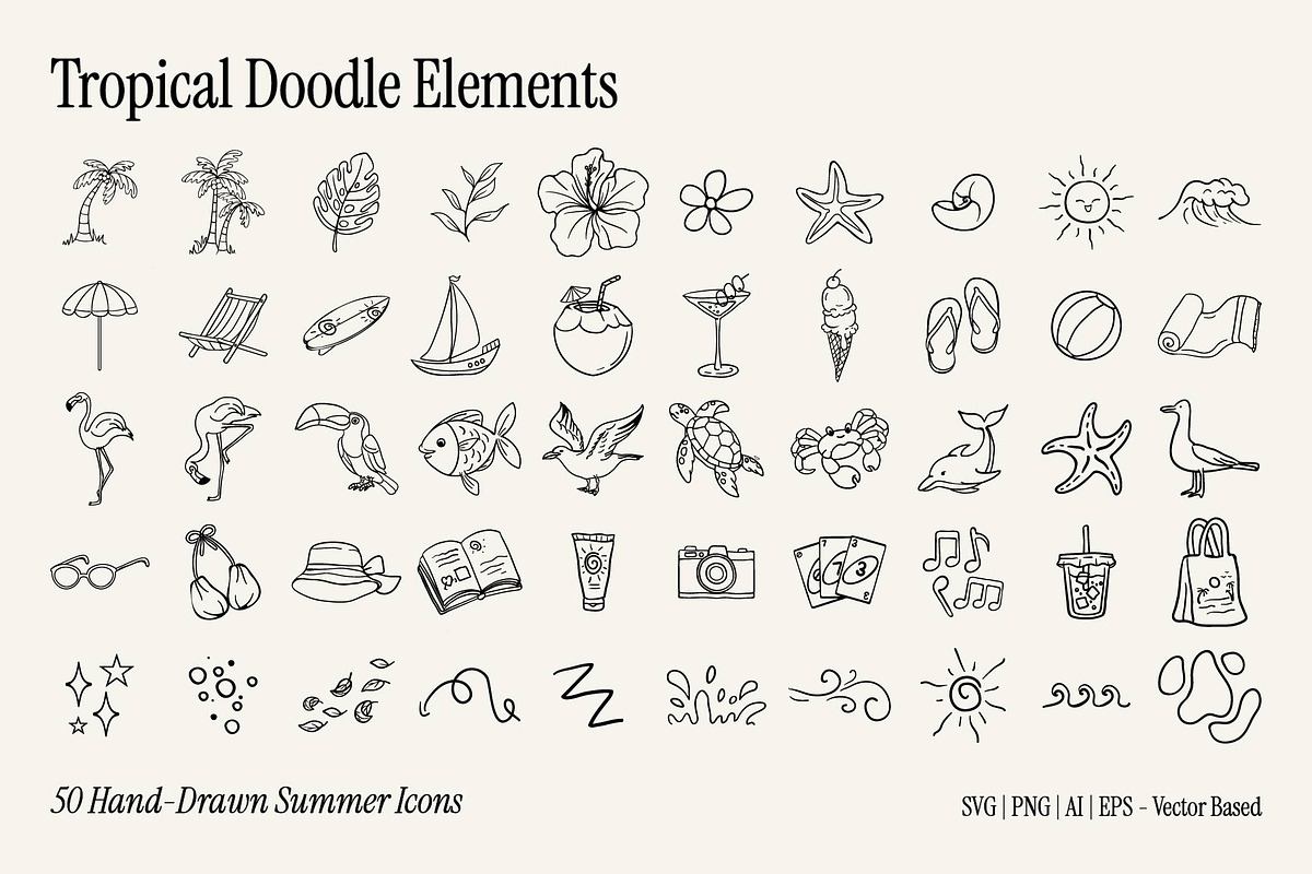 Tropical Doodle - Hand-Drawn Set, a Seasonal Illustration by Invisual Studio (Photo 2 of 13)