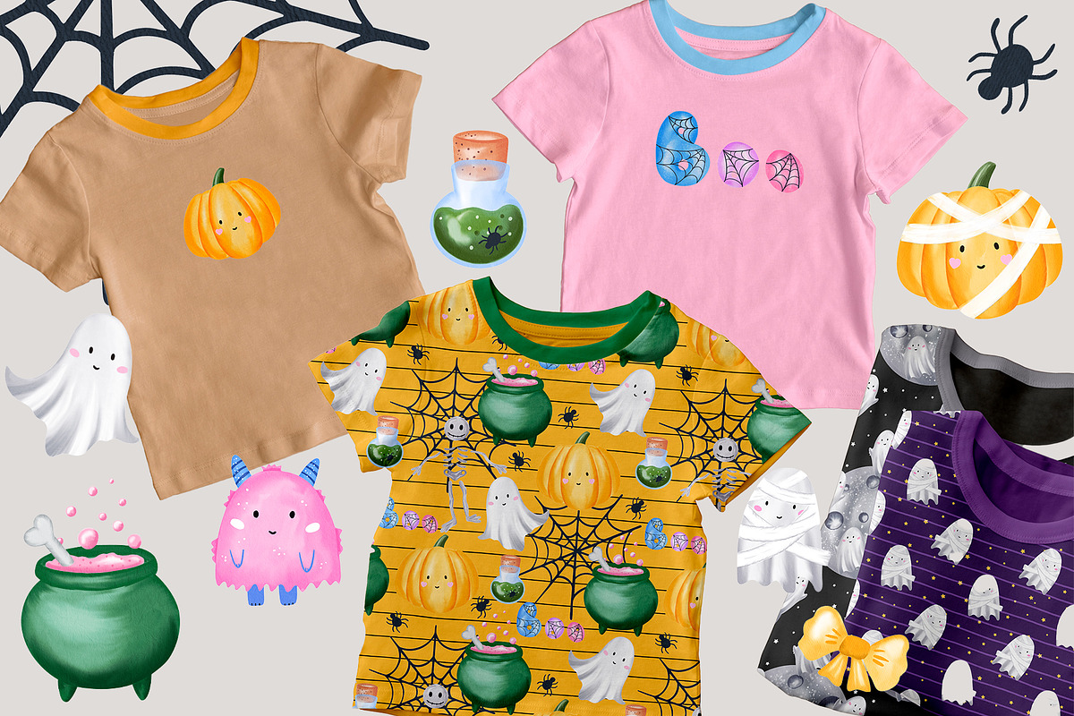 WATERCOLOR HALLOWEEN KIDS PATTERNS, a Pattern Graphic by alia.kurianova (Photo 4 of 6)
