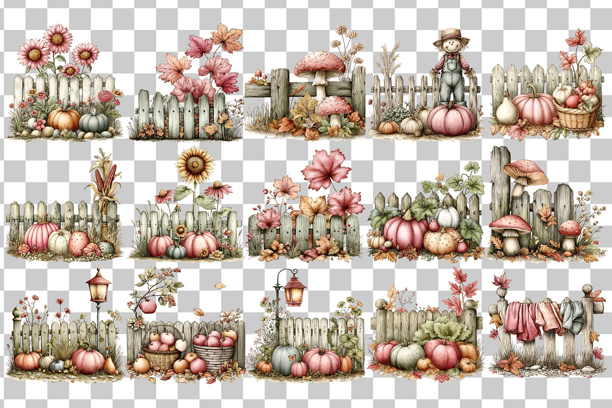 Autumn Fence PNG Clipart Bundle, a Seasonal Illustration by Nicolle's Colorful Art (Photo 3 of 4)