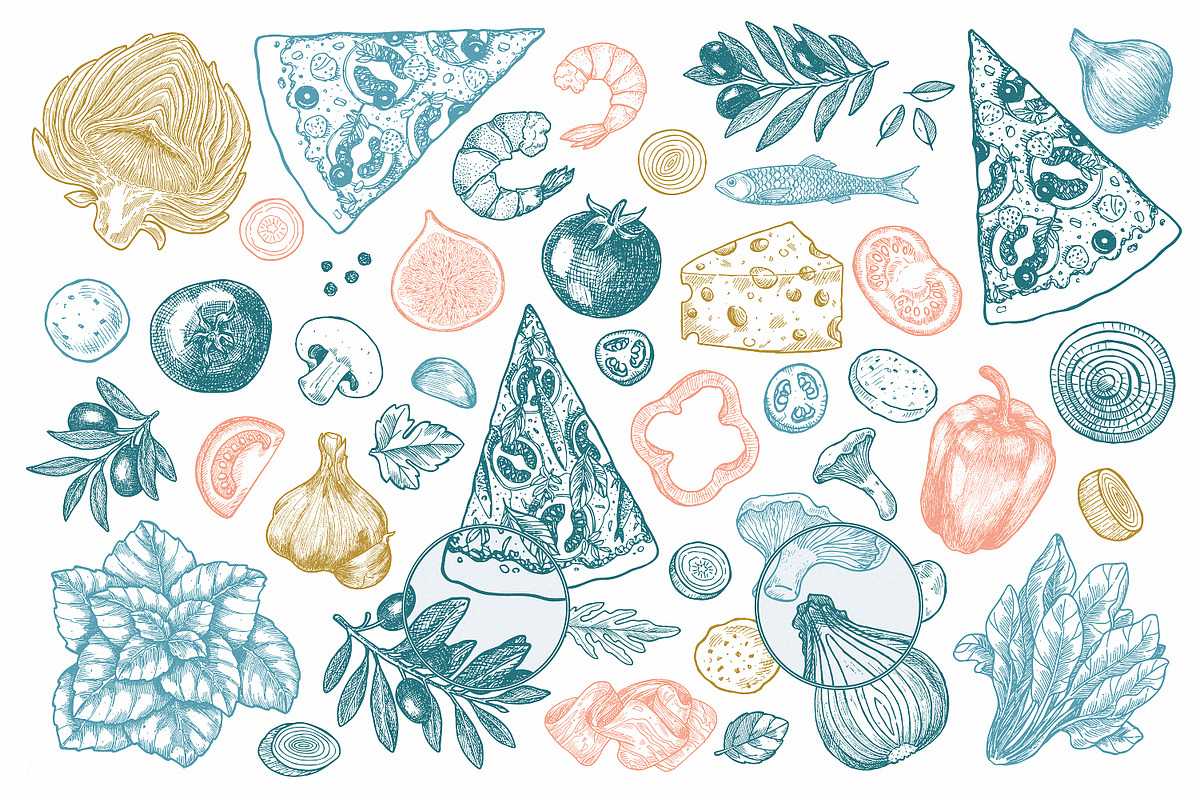 PIZZA ingredients illustrations, a Food Illustration by adehoidar (Photo 3 of 9)