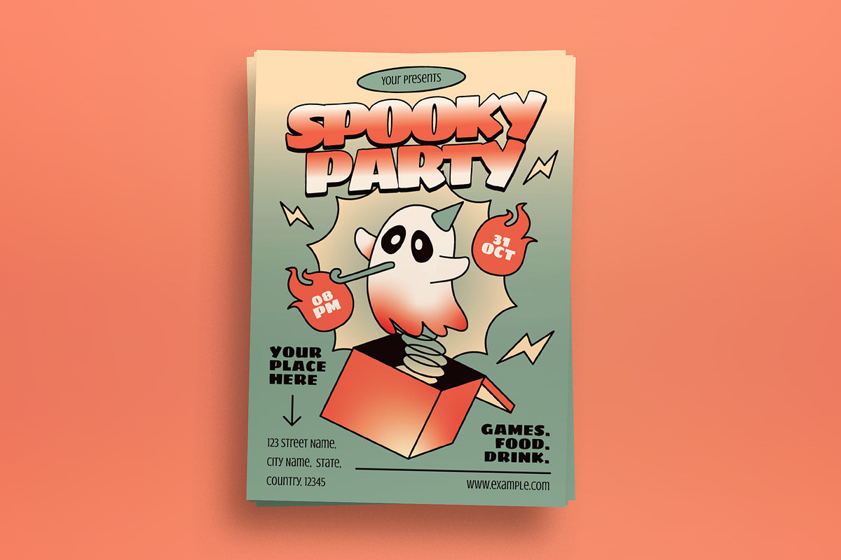 Green Cartoon Spooky Party Flyer, a Flyer Template by graphicook (Photo 2 of 3)