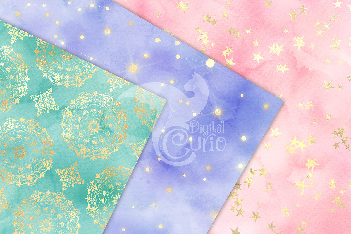 Gold Fantasy Watercolor Backgrounds, a Texture Graphic by Digital Curio (Photo 4 of 5)