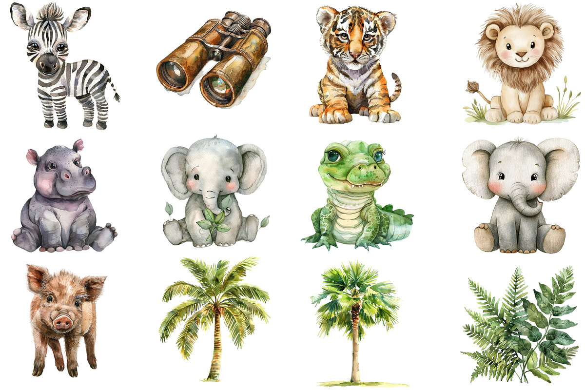 Watercolor Cute Safari Animals, an Illustration by DreamCafeArt (Photo 2 of 8)