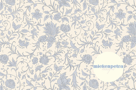 Blue Beige Vintage Floral Pattern, a Pattern Graphic by Mieken Petra Designs