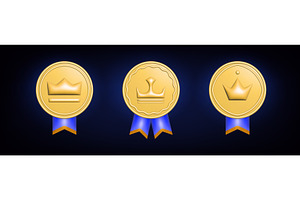 Gold medal award icons, blue ribbon, an Object Illustration by art PVP - market
