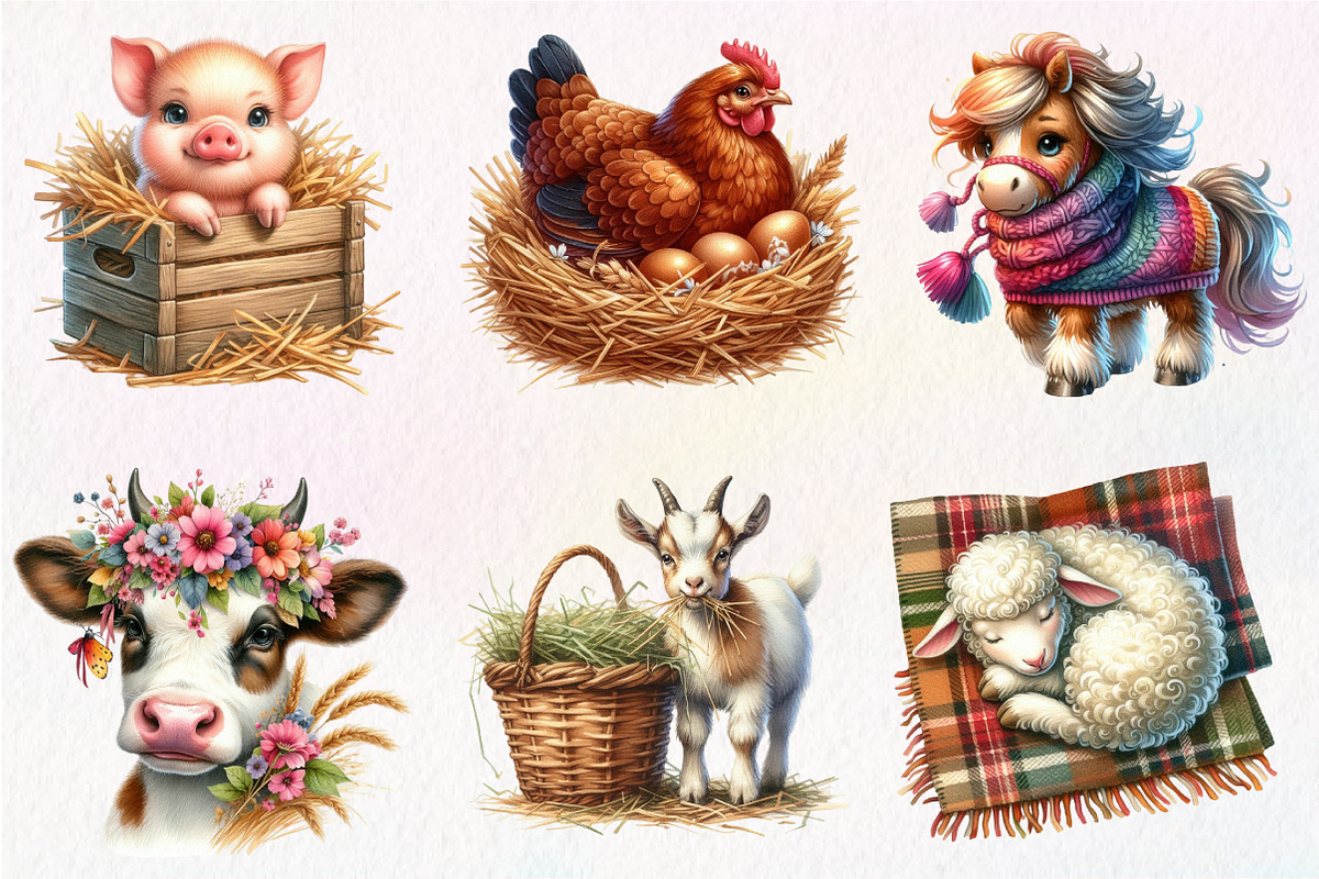 Farm Animals Cozy Farmhouse Clipart, an Illustration by Dream Creation (Photo 5 of 7)