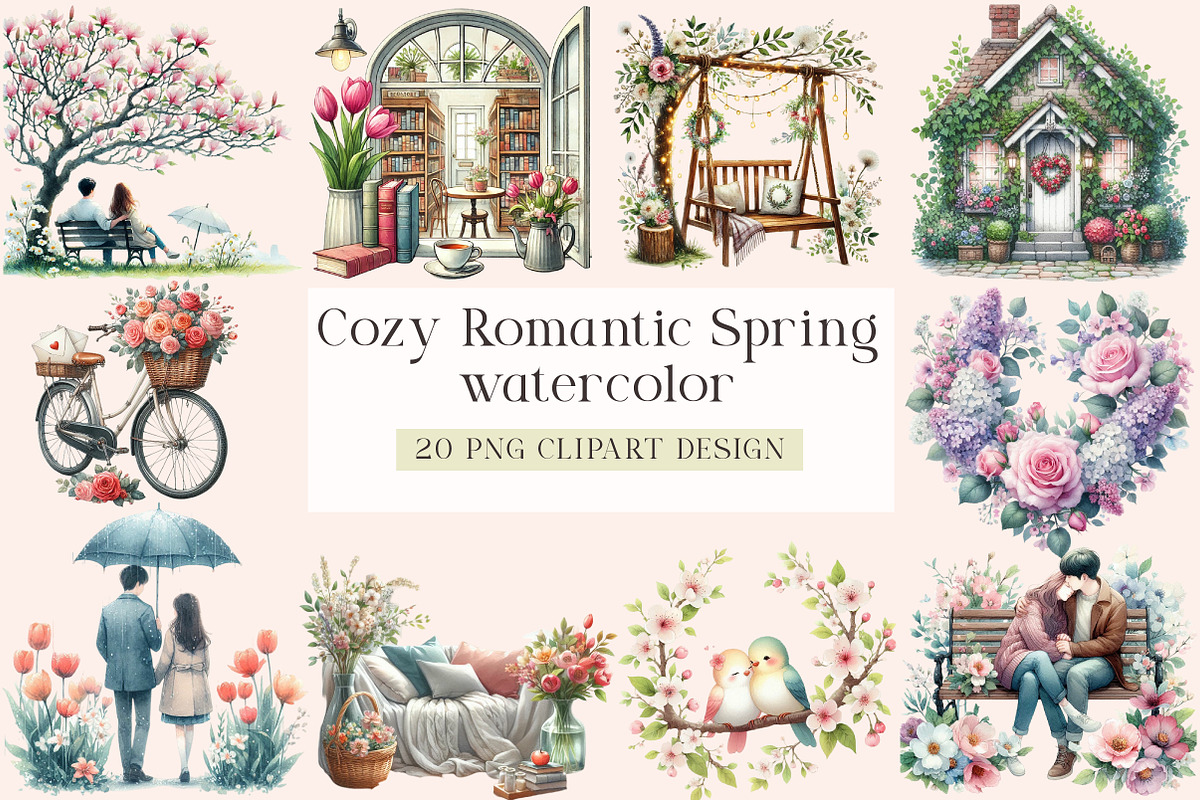 Cozy Romantic Spring Watercolor Clip, an Illustration by DreamArtGraphic (Photo 1 of 4)