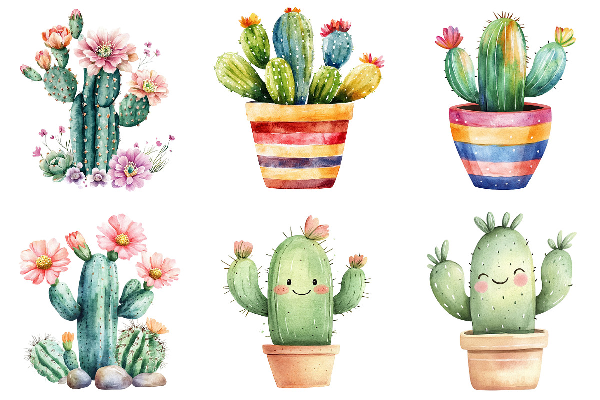 Whimsical Summer Cactus Clipart, an Illustration by designcity5 (Photo 4 of 5)
