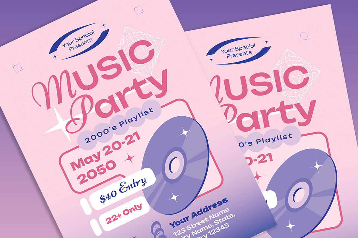 Y2K Music Party Flyer, a Flyer Template by Gumico Studio. (Photo 2 of 2)