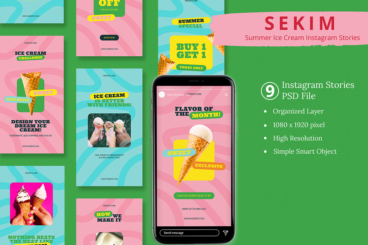 Summer Ice Cream Instagram & Canva, a Social Media Template by Attype (Photo 1 of 4)