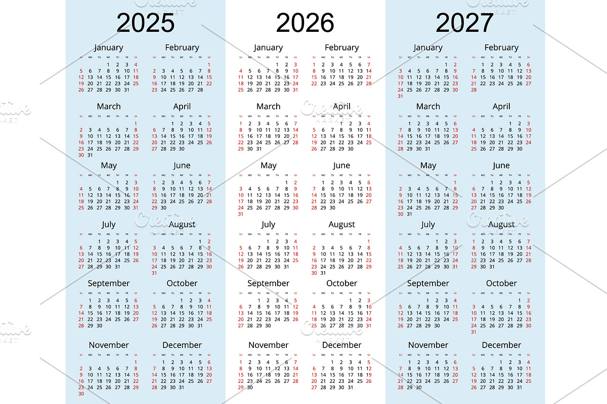 Calendar planner 2025, 2026, 2027, an Object Graphic by Golden Sikorka