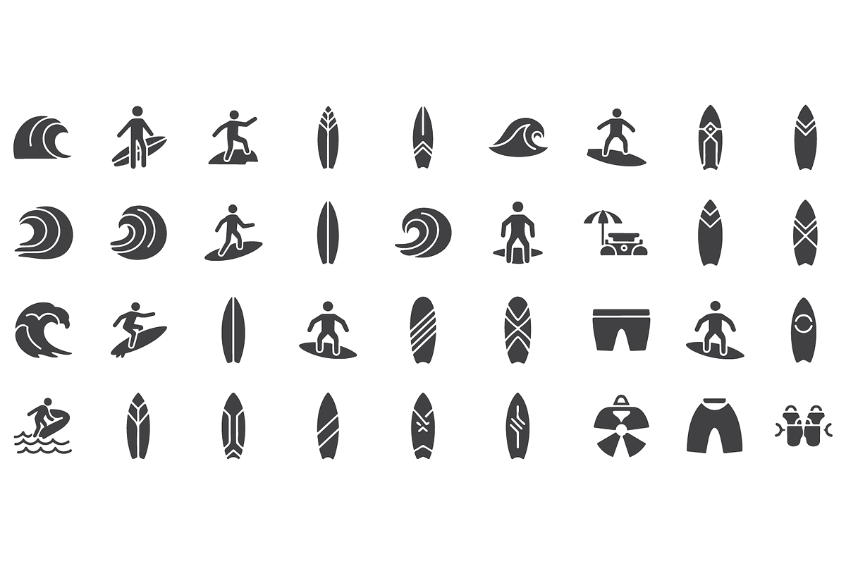 Minimal Surfing and Beach Icon Set, a Decorative Illustration by MkStudio