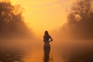 woman in river sunset, a Photo by Pictures for you!!!!!!!!!