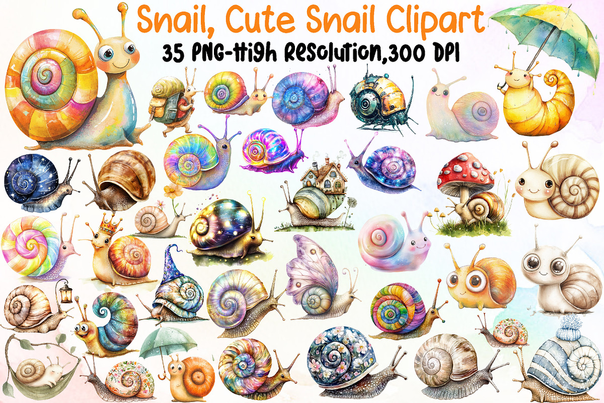 Watercolor Snail, Cute Snail Clipart, an Illustration by Sublimation Artist (Photo 1 of 6)