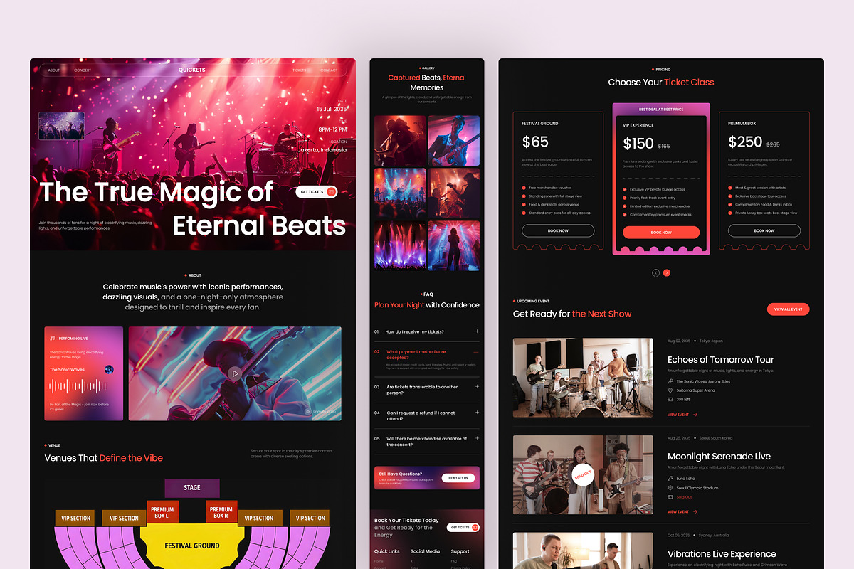 Quickets – Concert Ticketing Website, an UI Kit Template by peterdraw (Photo 2 of 7)