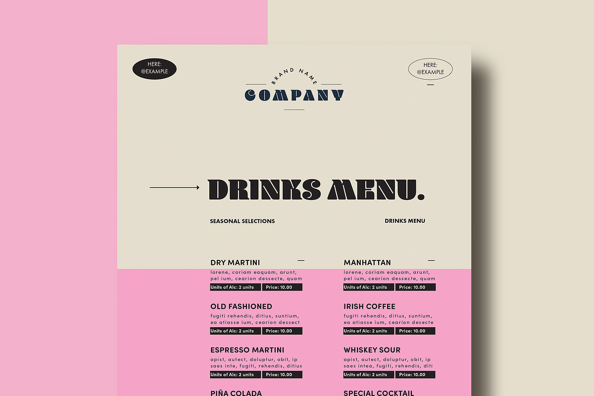 Pink Retro Cocktail Menu, a Templates & Theme by wavebreak