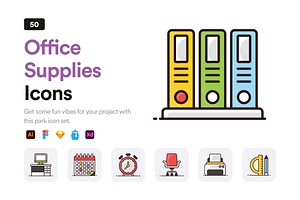Office Supplies Icons, a Duotone Icon by Brickclay