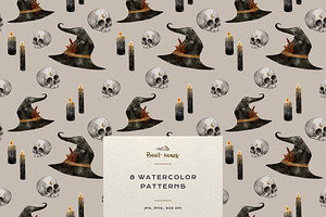 Hats & Skull Watercolor Patterns Set