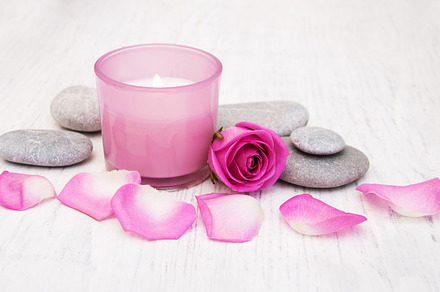 Spa concept with rose petals featuring stone, white, and bathroom, a Health & Medical Photo by Olena Rudo