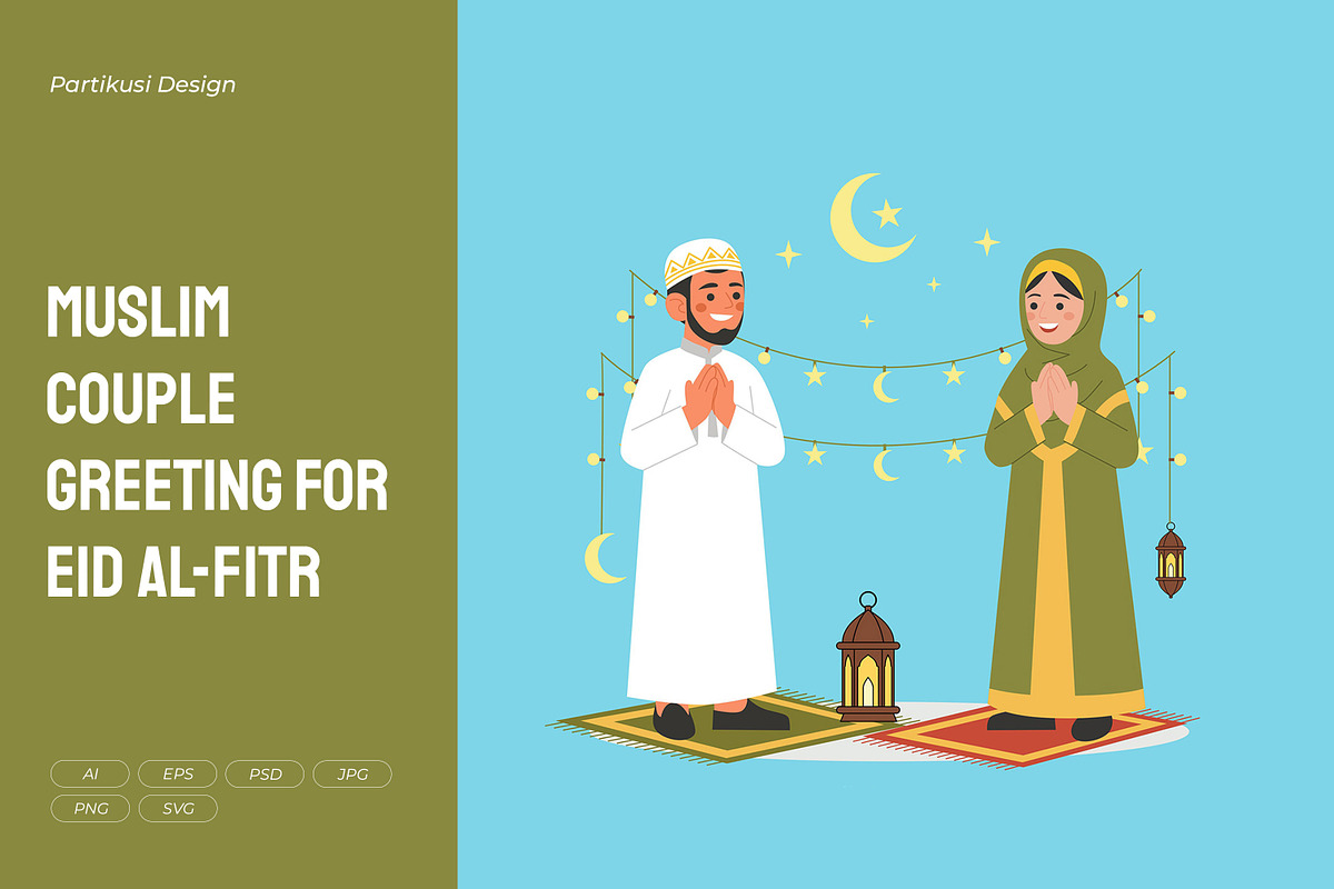 Muslim Couple Greeting for Eid, a Person Illustration by Partikusi Design (Photo 1 of 3)