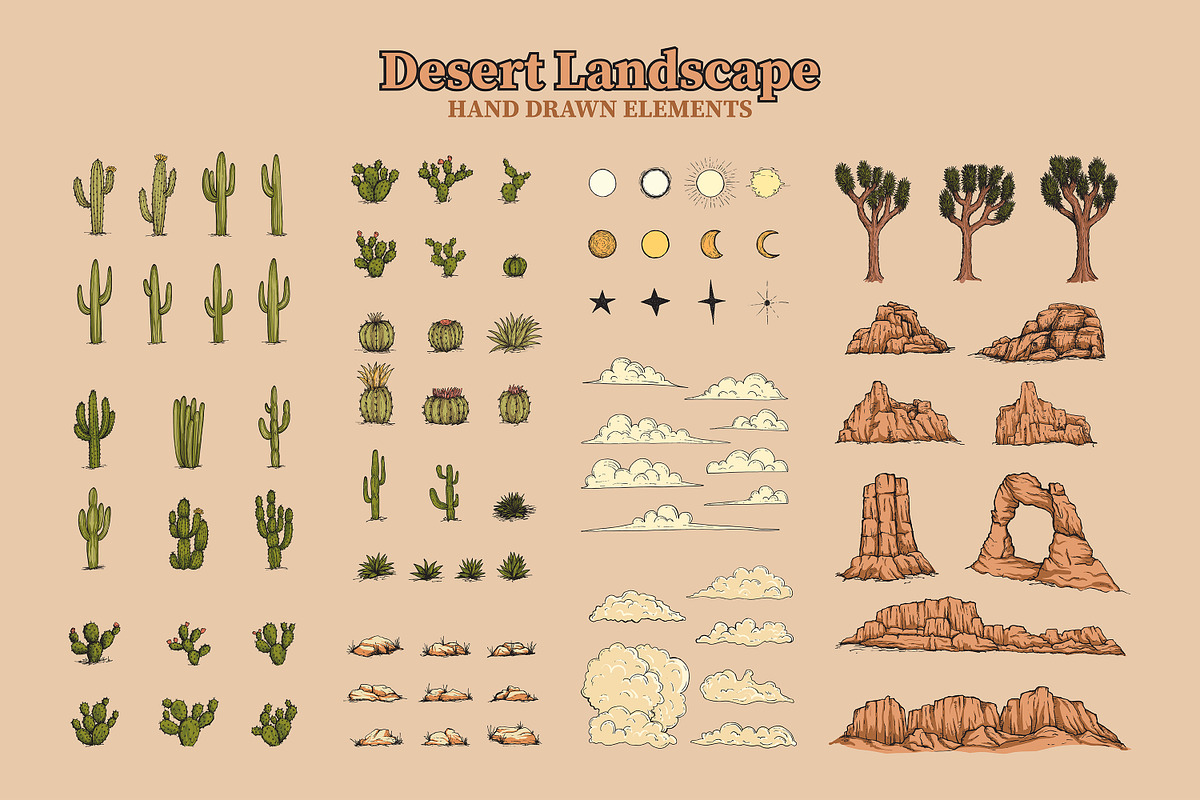 Hand Drawn Desert Landscape Elements, an Illustration by Artolabs (Photo 6 of 19)