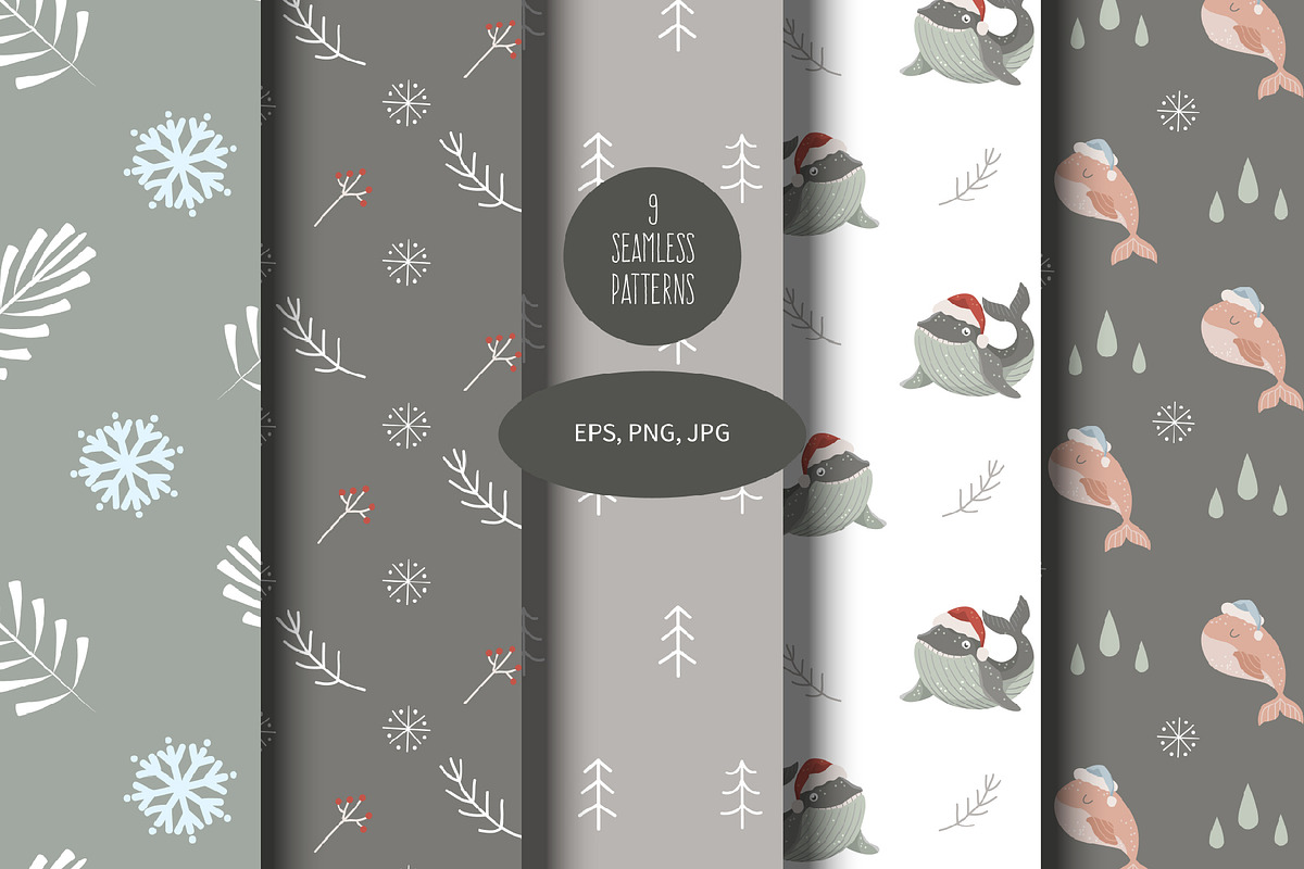 Christmas whale clipart and patterns, an Object Graphic by KupalinaArt (Photo 6 of 6)