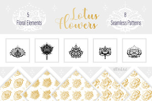 Mehndi Lotus Flowers set 1, a Pattern Graphic by AllNikArt