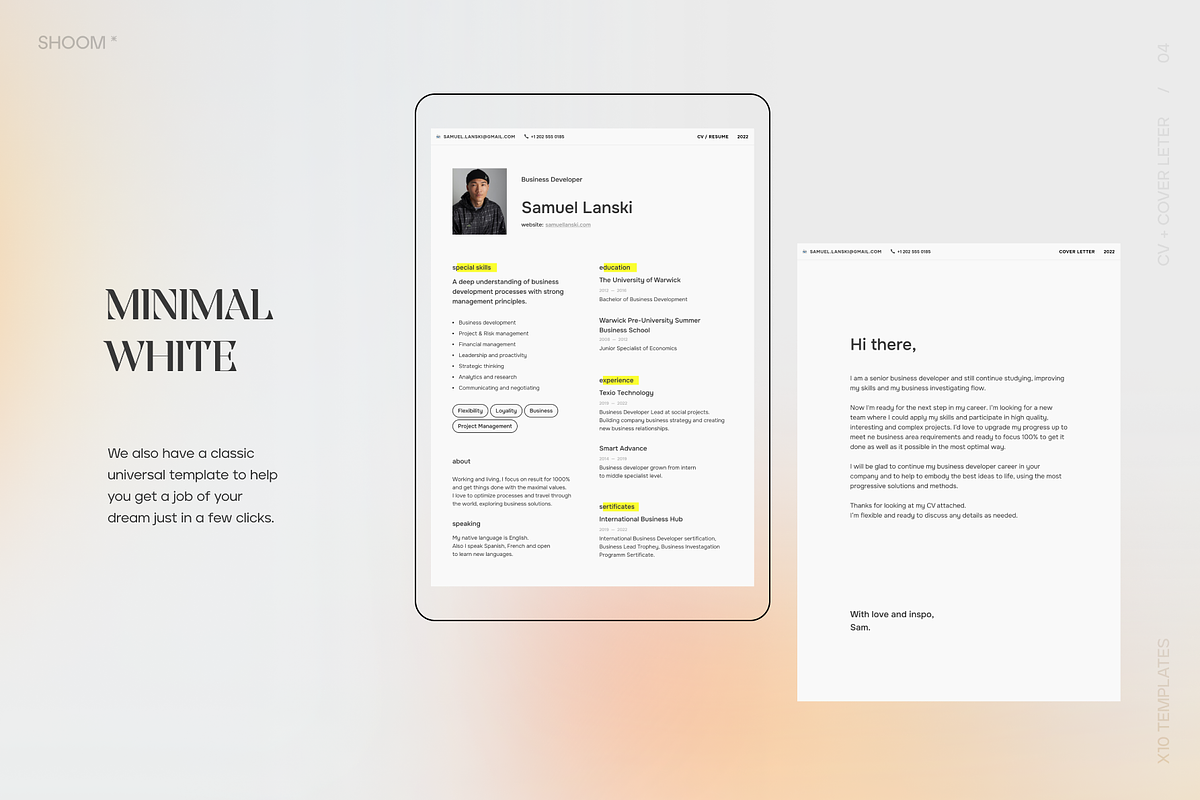 Modern Resume Bundle: 10 PRO Themes, a Resume Template by SHOOM HOUSE (Photo 5 of 13)