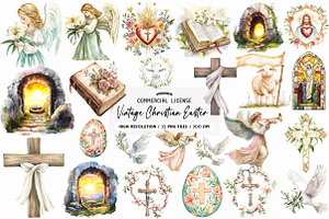 Vintage Christian Easter Clipart, an Illustration by SinaCreation