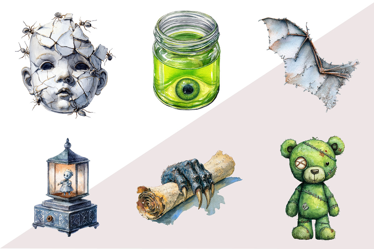 Watercolor Scary Halloween Clipart, an Illustration by Design Market (Photo 3 of 3)