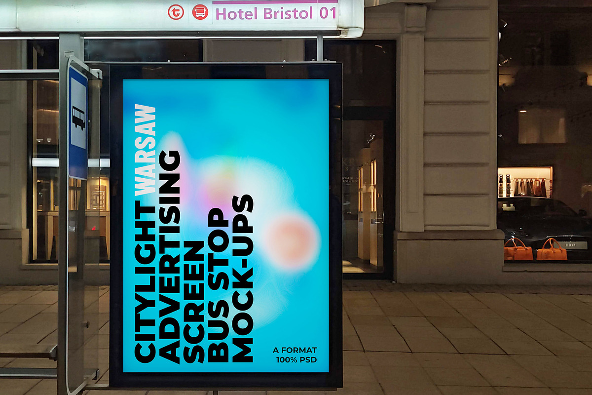 Warsaw Citylight Ad Bus Stop 7, an Advertising Mockup by Graphic Shelter (Photo 6 of 6)