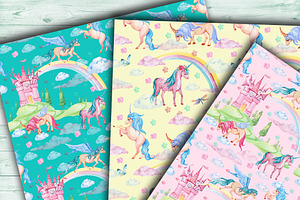 Unicorns Seamless Pattern Watercolor