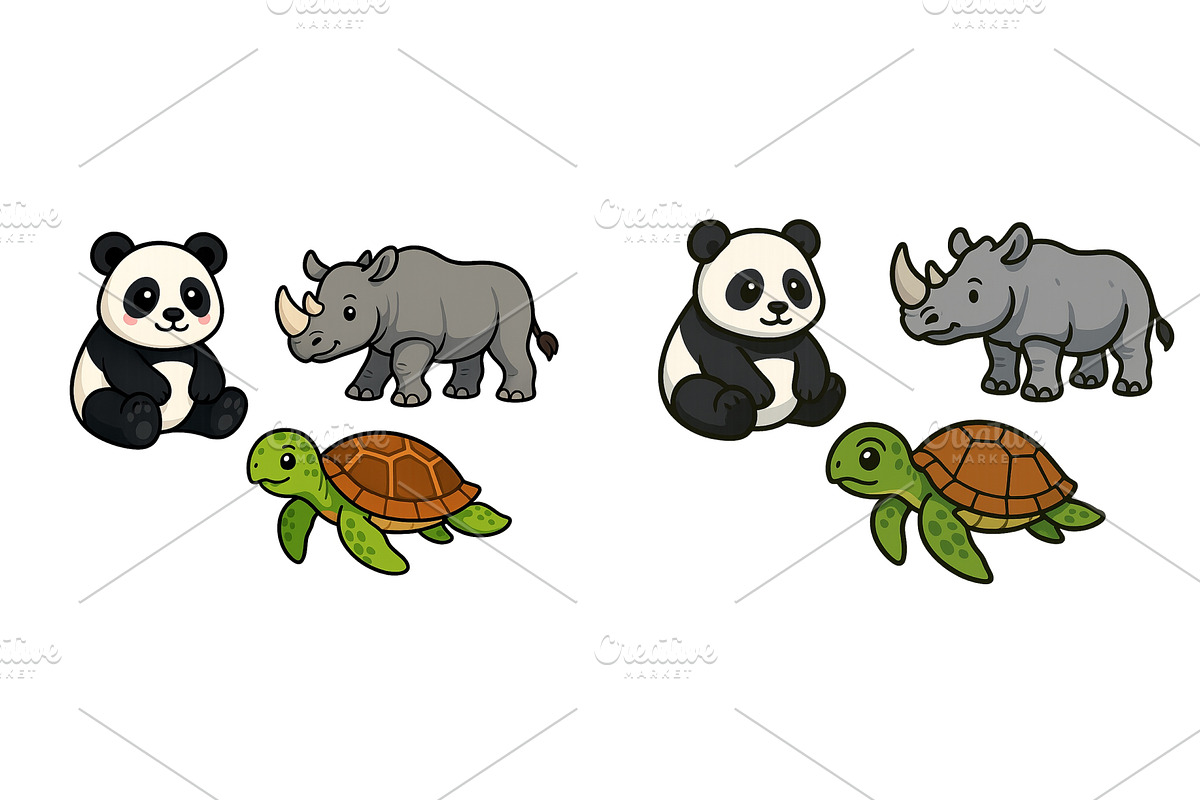 Cute cartoon animals including panda, an Animal Illustration by ZinetroN