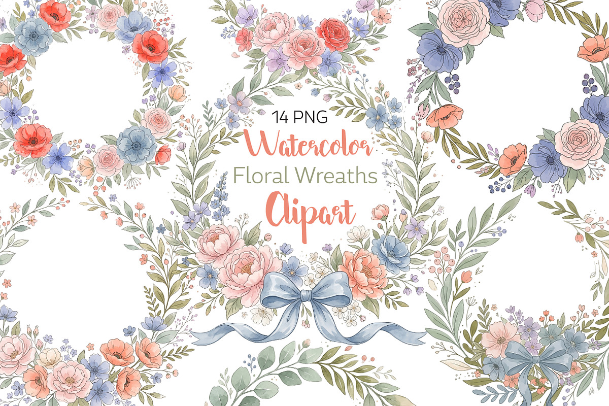 Watercolor Floral Wreaths Clipart, an Object Illustration by CraftArtStudio (Photo 1 of 4)