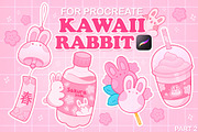 Cute Procreate Stamps Sakura Rabbit, an Animal Illustration by InkPrintsTattoo (Thumbnail 1 of 7)