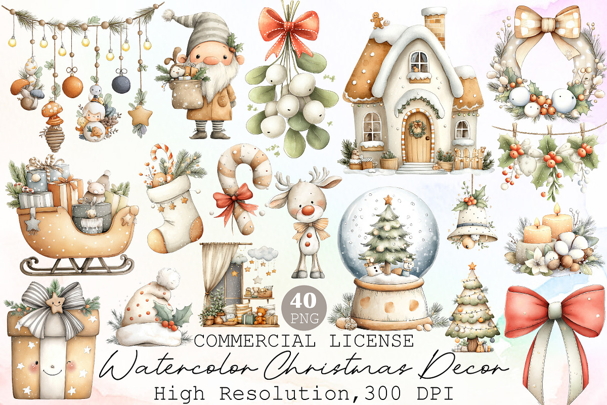 Watercolor Christmas Decor Clipart, an Illustration by Sublimation Artist (Photo 1 of 6)
