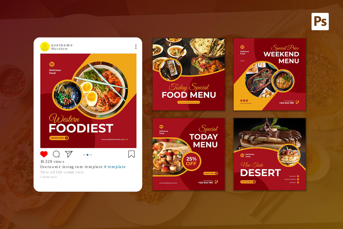 Delicious Food Instagram Post, a Social Media Template by CavenArt (Photo 4 of 5)