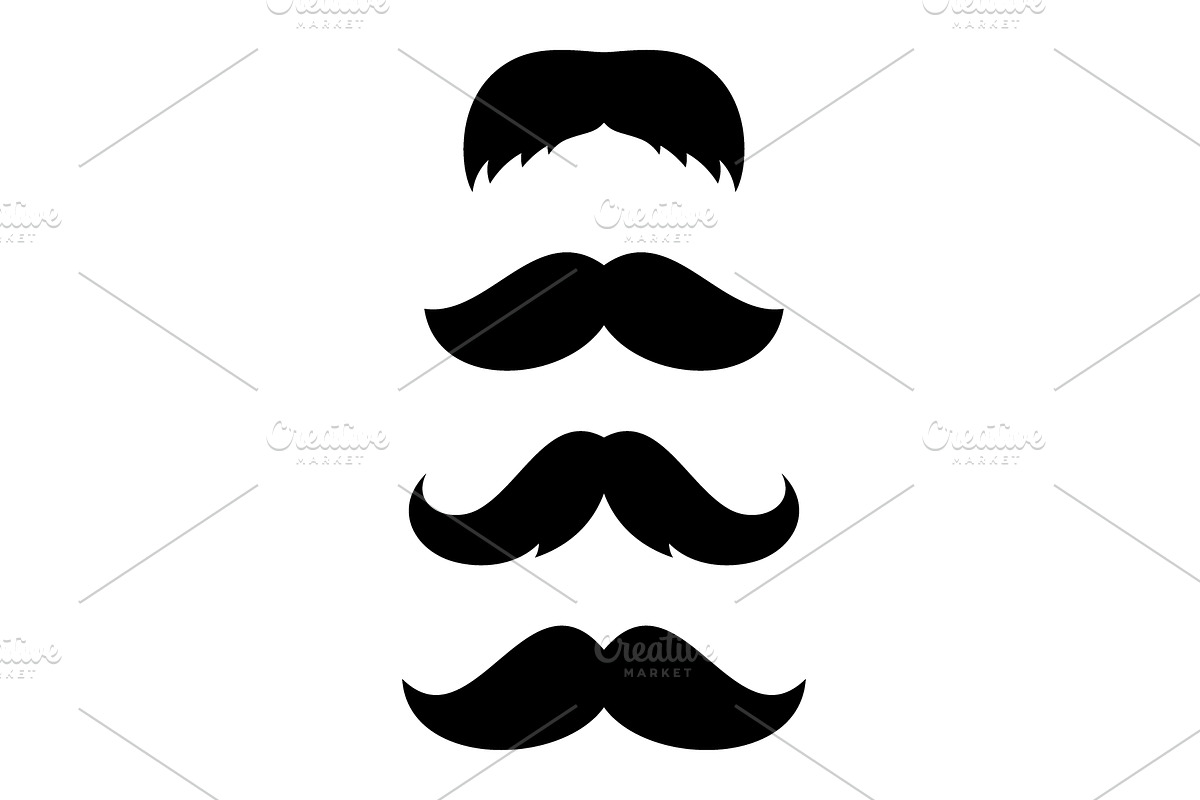 Set of four moustache silhouettes, an Object Illustration by GraphiShop
