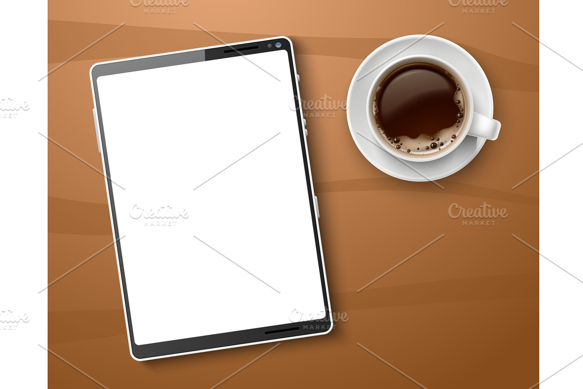 Realistic mockup of tablet and cup, an Object Illustration by Vectorbuum