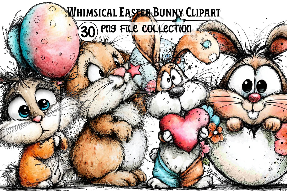 Whimsical Easter Bunny Clipart, an Illustration by Dream Creation (Photo 1 of 6)