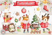 Watercolor Christmas Santa Animals, an Animal Illustration by Apixsala (Thumbnail 1 of 18)