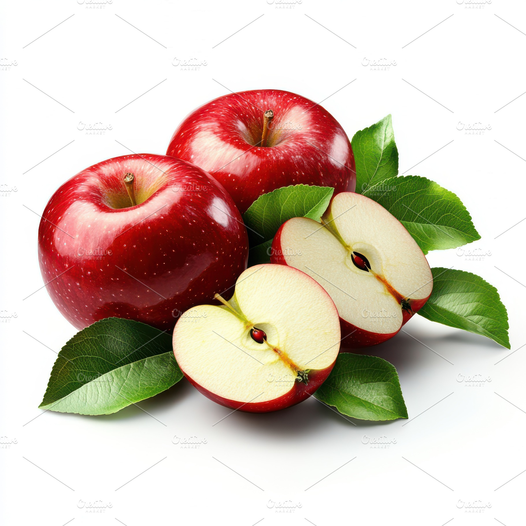 Ripe red apple fruit with apple half, a Food & Drink Photo by Pixeness Studio