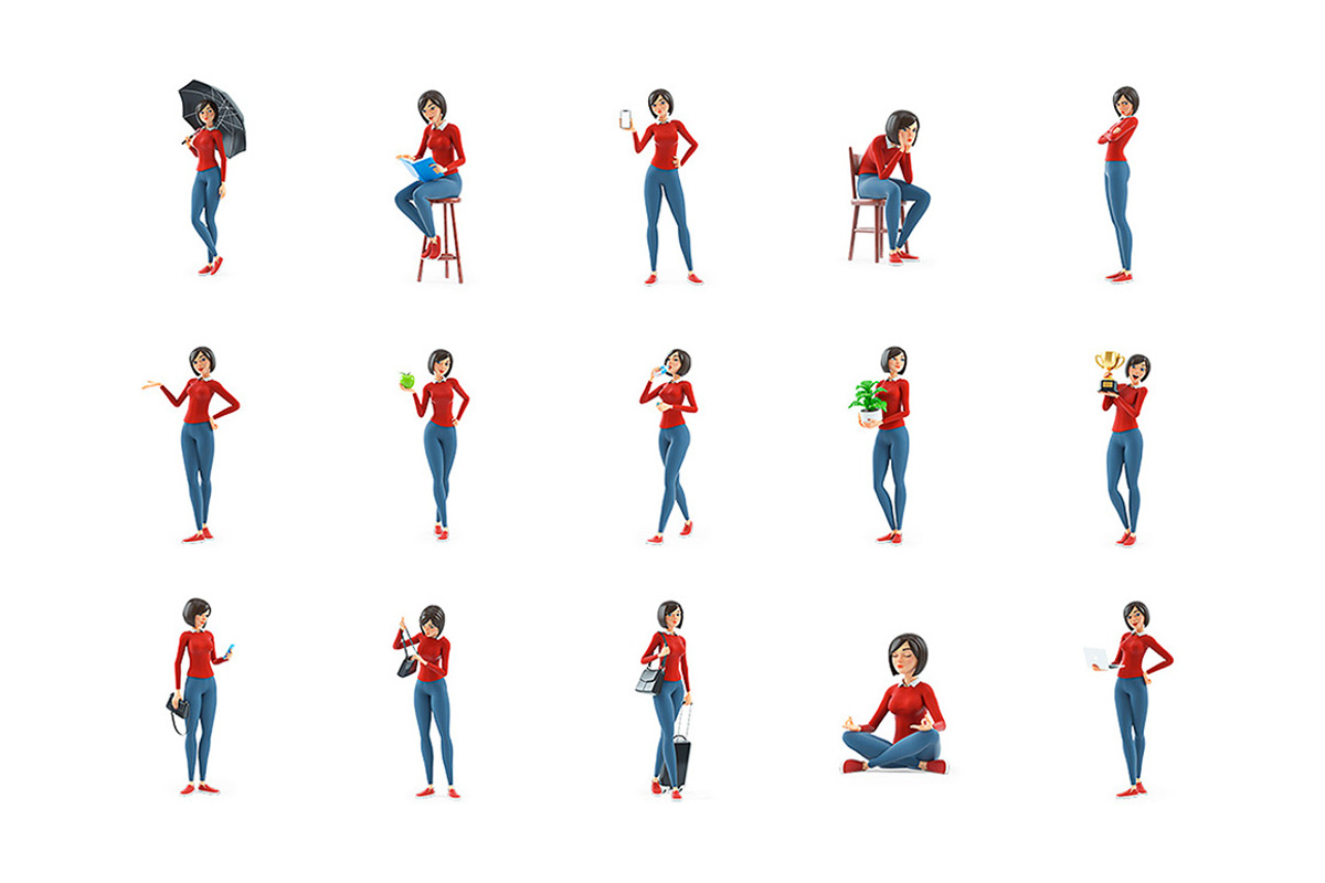 Casual Woman – Set of 25 Poses, a Person Illustration by 3DMask (Photo 4 of 5)