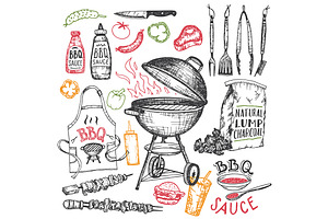 BBQ Hand-drawn Elements Set