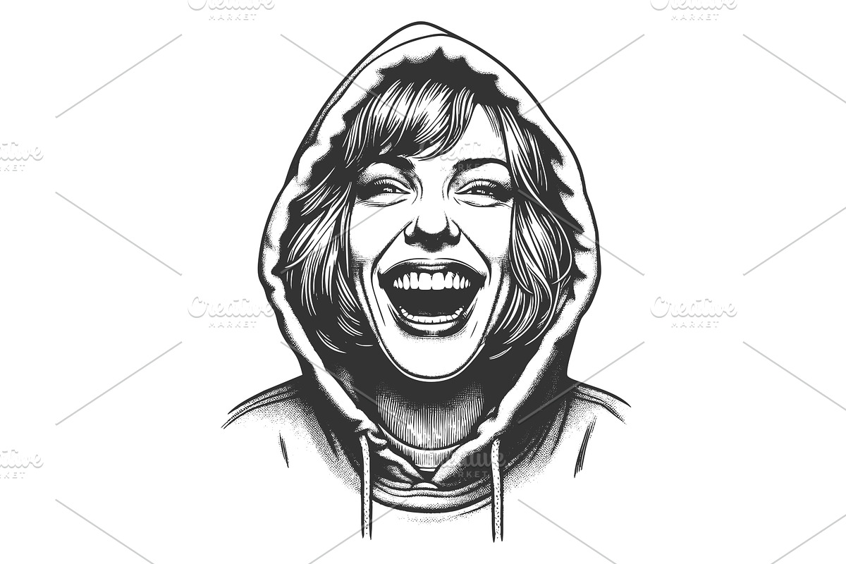 Laughing Woman in Hoodie vector, a Person Illustration by AlexArt