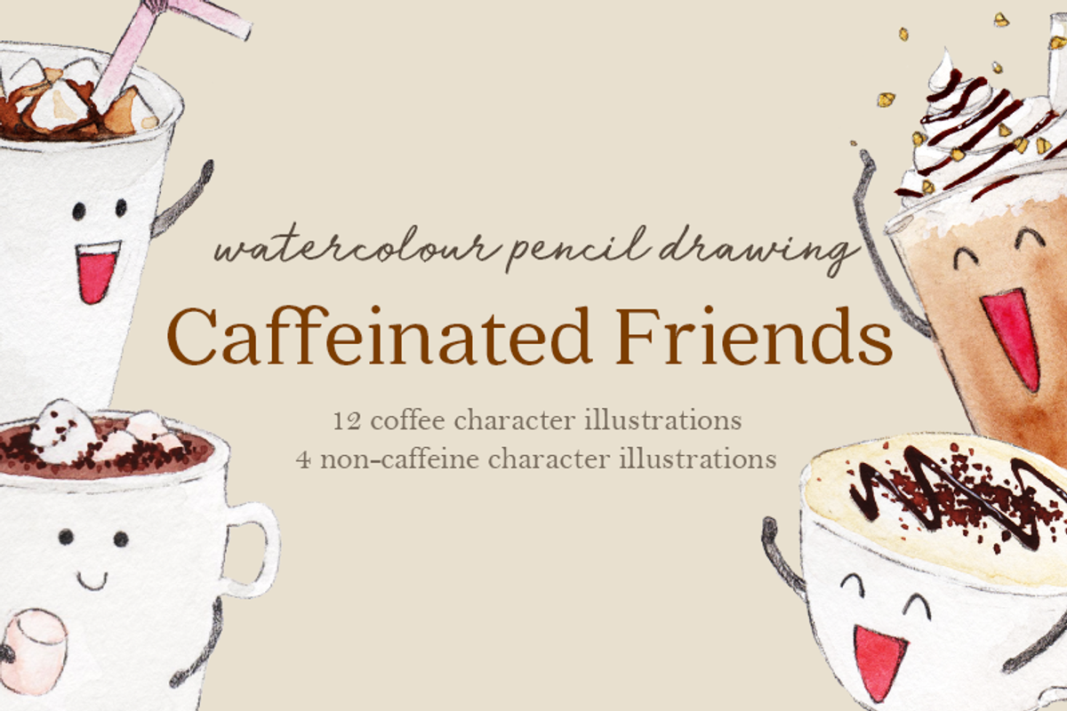 Caffeinated Friends Set, a Food Illustration by elpple (Photo 1 of 4)