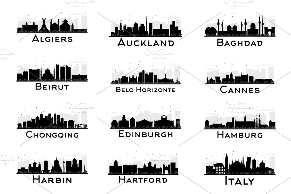 30 City Skyline Silhouettes Set 4, an Illustration by Booblgum (Photo 2 of 6)