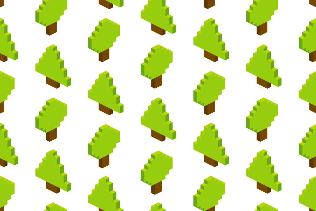 Seamless isometric pixel forest, a Pattern Graphic by Evgeniya Dzhumm