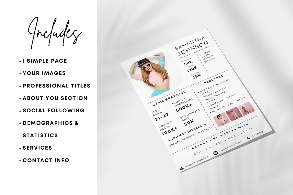 1 Page Influencer Media Kit Template, a Presentation Template by CoCreatorDesigns (Photo 5 of 7)