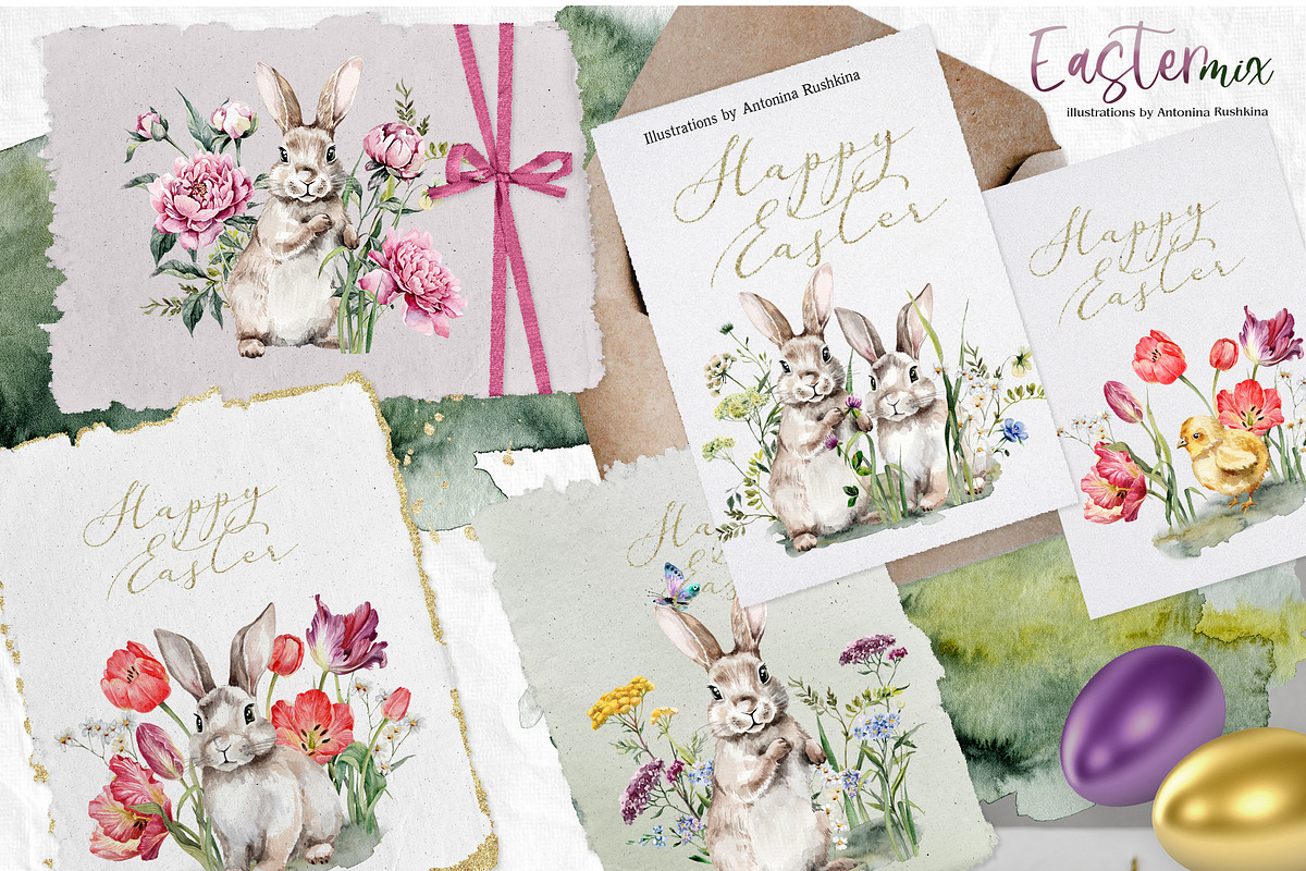 Watercolor Flowers and bunnies, a Decorative Illustration by RushkinaAntonina (Photo 2 of 5)